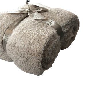 Barefoot Dreams Cozy Blanket with Heathered Stripe Light Tan Beige New NWT